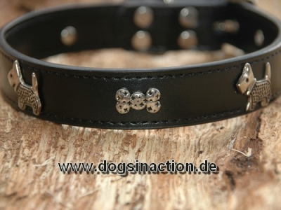Lederhalsband "Dogs & Bones", Schwarz