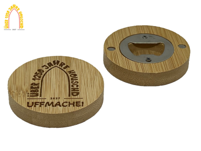 Bambus Flaschenöffner Rund 6cm, 1250 JAHRE HOUSCHD - UFFMACHE!