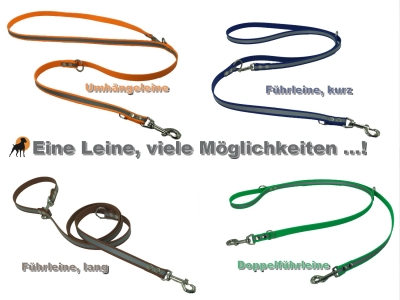 Biothane Beta Reflect Führleine 3-fach verstellbar, 19x230cm, Beschläge + Farbe nach Wahl !