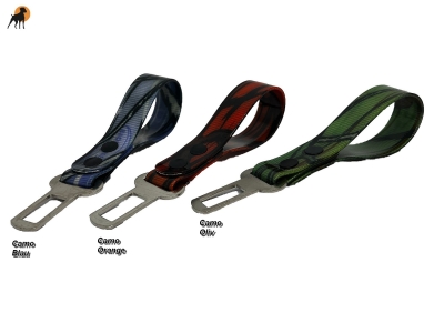 KFZ Gurtschloss Adapter mit Schlaufe aus Biothane-Motivband (Jagdhunde, Jagd, Camo)