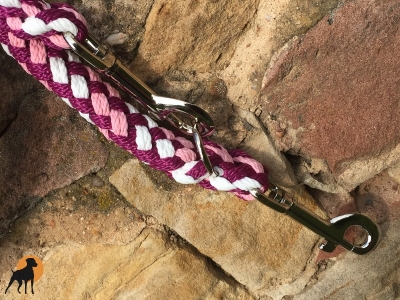 Tauwerk Doppelführleine G2, handgeflochten, 3-fach verstellbar, 12mm x 230cm, Hibiscus