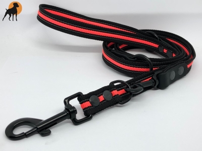 HWP Führleine gummiert/Biothane, 3-fach verstellbar, 20mm x 230cm, Beschläge Schwarz