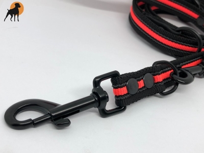 HWP Führleine gummiert/Biothane, 3-fach verstellbar, 20mm x 230cm, Beschläge Schwarz