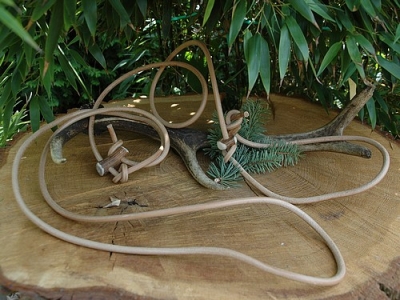 Flüsterleine 6mm x 320cm aus Rundleder, mit Hornteilen
