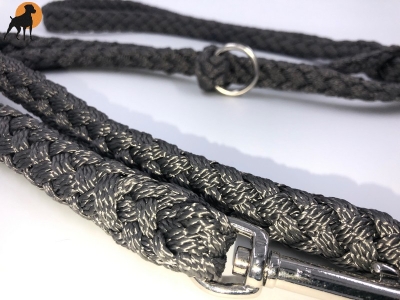Tauwerk Doppelführleine G2, handgeflochten, 3-fach verstellbar, 12mm x 230cm, Stahlgrau