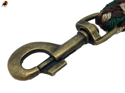 Tauwerk Führleine G2, 12mm mit Handschlaufe, rund geflochten, Karabiner Messing Antik-Optik