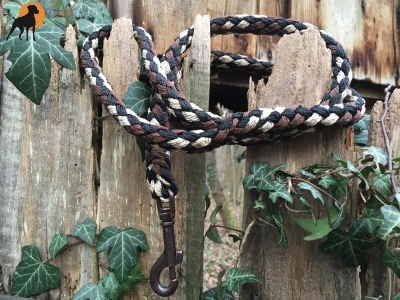 Tauwerk Führleine G2, 12mm mit Handschlaufe, rund geflochten, Karabiner Kupfer Antik-Optik