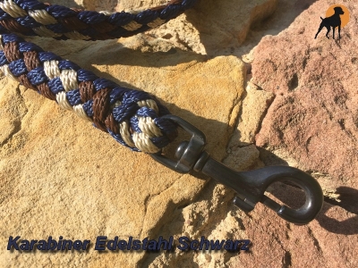 Tauwerk Führleine G2 Ebony 12mm m. HS, Karabiner Edelstahl Schwarz, Marbel Blue