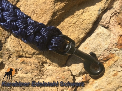 Tauwerk Führleine G2 Ebony 12mm m. HS, Karabiner Edelstahl Schwarz, Navy