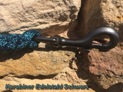 Tauwerk Führleine G2 Ebony 12mm m. HS, Karabiner Edelstahl Schwarz, Petrol