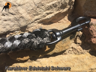 Tauwerk Führleine G2 Ebony 12mm m. HS, Karabiner Edelstahl Schwarz, Plasma