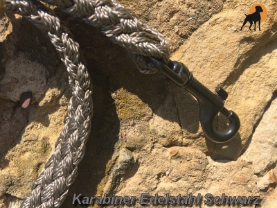 Tauwerk Führleine G2 Ebony 12mm m. HS, Karabiner Edelstahl Schwarz, Rehgrau