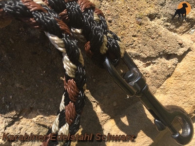 Tauwerk Führleine G2 Ebony 12mm m. HS, Karabiner Edelstahl Schwarz, Topas