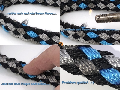 Tauwerk Doppelführleine G2, handgeflochten, 3-fach verstellbar, 12mm x 230cm, Petrol