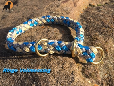 Tauwerk Halsband G2 Premium 20mm, Ringe Messing, rund geflochten, Eisgrau