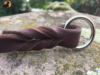 Fettleder Schlupfhalsband 15mm x 35cm mit Stop, eingeflochten, Dunkelbraun