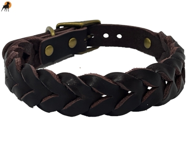 Preview: Softleder-Halsband 30mm x 50cm, Dunkelbraun / Beschläge Antik