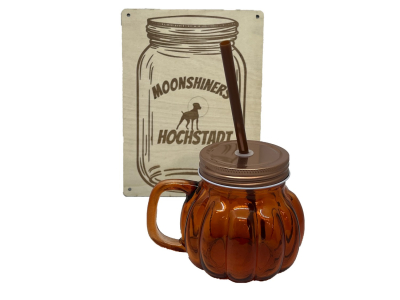 Kürbis-Jar, 350ml, mit Strohhalm und Metalldeckel, orange