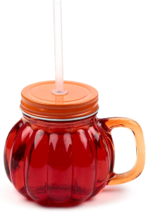 Kürbis-Jar, 350ml, mit Strohhalm und Metalldeckel, orange