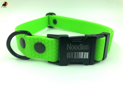 TPU Bark Halsband 20mm mit Metallverschluß und Gravur, verstellbar 20mm x 35-50cm, schwarz