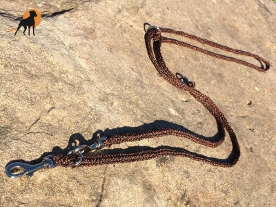 G1 Tauwerk Doppelführleine 3-fach verstellbar, 9mm x 230cm, Scharz/Terracotta