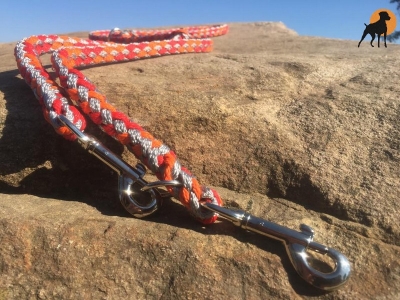 Tauwerk Doppelführleine G2, handgeflochten, 3-fach verstellbar, 12mm x 230cm, Sunrise