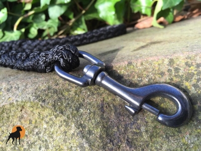 Tauwerk Führleine G2 Ebony 12mm m. HS, Karabiner Edelstahl Schwarz, Schwarz