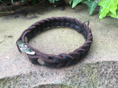 Fettleder Halsband mit Kehlkopfschutz, 20/25mm x 40cm
