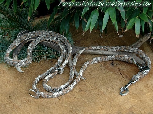 Tauwerk Doppelführleine G2, handgeflochten, 3-fach verstellbar, 12mm x 230cm, Desert