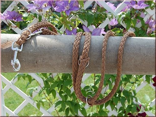 Tauwerk Doppelführleine G2, handgeflochten, 3-fach verstellbar, 12mm x 230cm, Sandrot