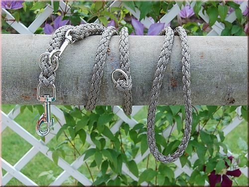Tauwerk Doppelführleine G2, handgeflochten, 3-fach verstellbar, 12mm x 230cm, Rehgrau