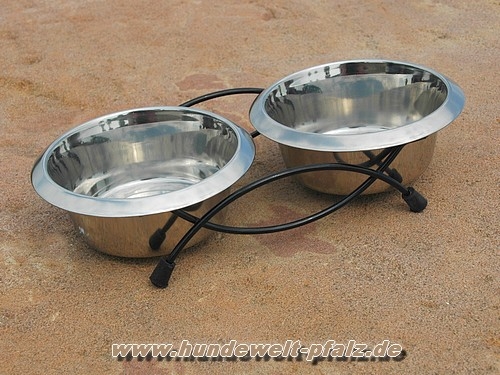 Edelstahl Design-Doppelnapf mit Gestell, 0,85l