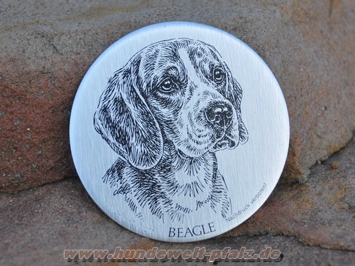 Metallplakette selbstklebend, Motiv: Beagle
