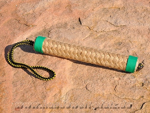 Jute-Beißwurst, 27mm x 25cm mit Schlaufe aus Tau