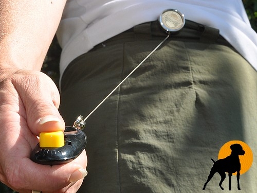 Clicker Zinger aus Metall mit ausziehbarer Drahtschnur