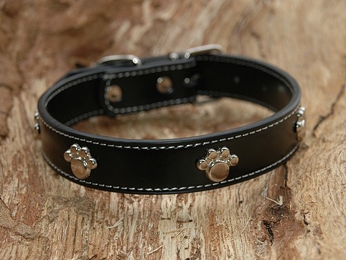 Lederhalsband "Pfote", Schwarz