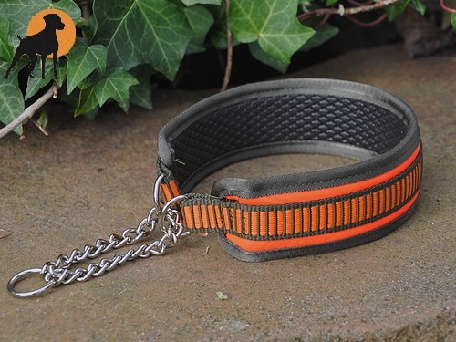 Neoprenhalsung mit Kette, Signalorange/Oliv, 30-40cm