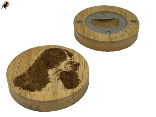 Bambus Flaschenöffner, rund, ca. 6,5cm, English Springer Spaniel
