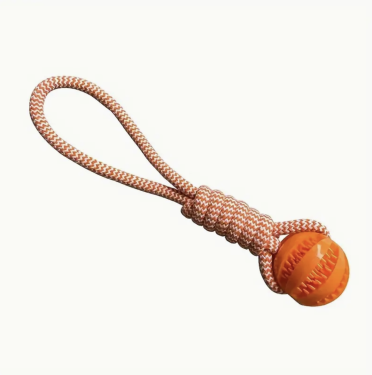 Silikon-Spielball am Seil, ca. 5 x 36cm, orange