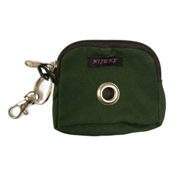 Nijens Kotbeutelspender ERFURT mit Öse + Karabiner, ca. 7x9,5x3cm, inkl. 1 Rolle Kotbeutel, Olive