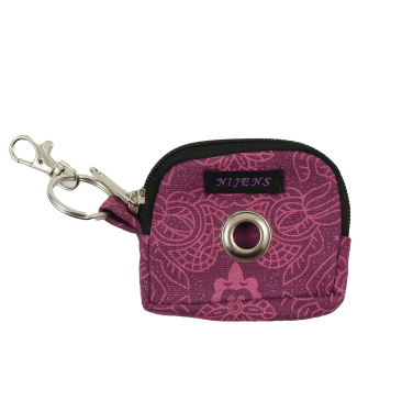 Nijens Kotbeutelspender ERFURT mit Öse + Karabiner, ca. 7x9,5x3cm, inkl. 1 Rolle Kotbeutel, Magenta mit Muster