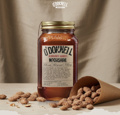O'Donnell Moonshine Likör Gebrannte Mandel (20% vol.), Starter Set mit Ausgießer, 700ml