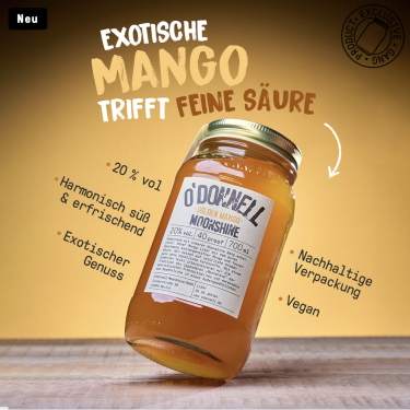O'Donnell Moonshine Likör Golden Mango (20% vol.), Starter Set mit Ausgießer, 700ml