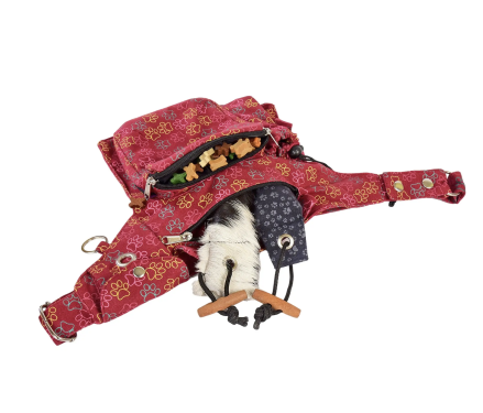 Nijens Gassi-Tasche Brandenburg 51 mit Flaschenhalter, Pfotendesign Rot