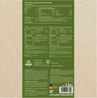 AKAH NaturVital PREMIUM Hundefutter, kaltgepresst, 12kg