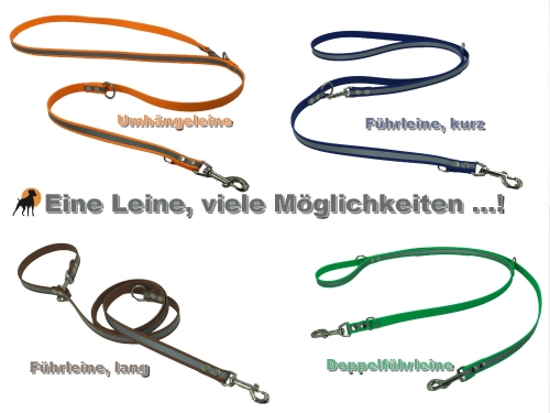 Biothane Beta Reflect Führleine 3-fach verstellbar, 19x230cm, Beschläge + Farbe nach Wahl !