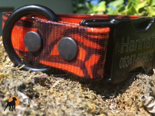 HWP Biothane Camouflage Halsband 25mm mit Metallschluß und Gravur
