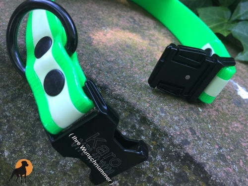 HWP Biothane Glow Maßhalsband 25mm mit Metallschluß und Gravur