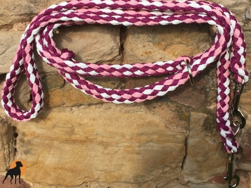 Tauwerk Doppelführleine G2, handgeflochten, 3-fach verstellbar, 12mm x 230cm, Hibiscus