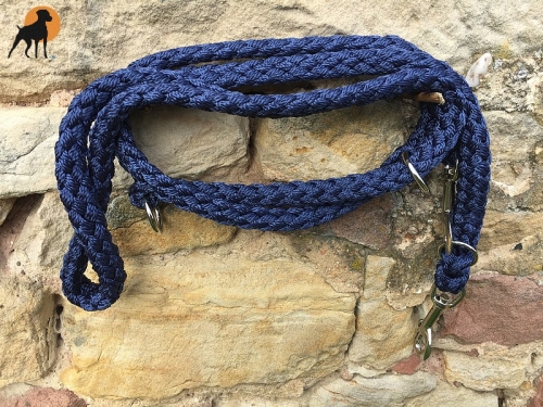 Tauwerk Doppelführleine G2, handgeflochten, 3-fach verstellbar, 12mm x 230cm, Marine